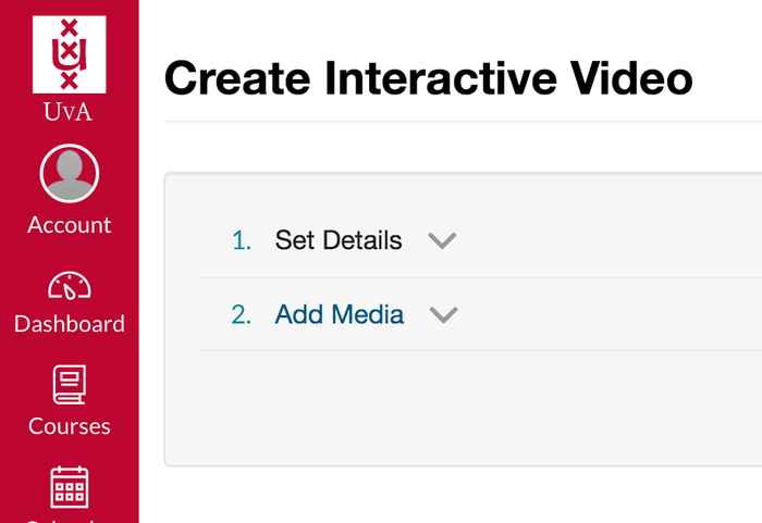 Screenshot of the Create an interactive video menu